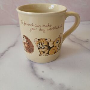 Mug Mates vintage 70s ceramic coffee cup mug animal babies cream friendship quot